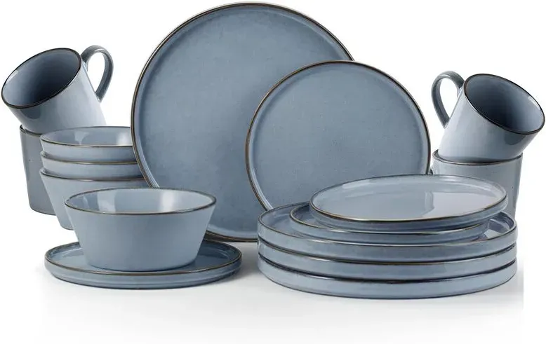 Richmount 12-teiliges Reactive-Glaze-Kleines Rimmer-Geschirrset in Blau - 16-teiliges Set mit Tassen