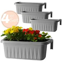 GarPet 4x Blumenkasten Balkongeländer Balkon Blumenkasten Balkonkasten mit Halterung Balkonkasten Geländerkasten Balkonkasten mit Wasserspeicher 50 cm Grau