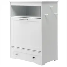 Goplus 2 in 1 Tierfutterschrank, Futterstation mit 2 Edelstahlnäpfen, 3 Haken & Auszugsschrank, Tierfutterautomat mit großem Stauraum für Tiernahrung, Spielzeug & Leckerlis, Weiß