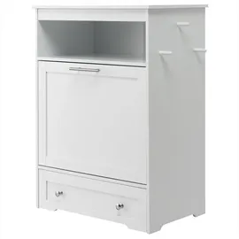 Goplus 2 in 1 Tierfutterschrank, Futterstation mit 2 Edelstahlnäpfen, 3 Haken & Auszugsschrank, Tierfutterautomat mit großem Stauraum für Tiernahrung, Spielzeug & Leckerlis, Weiß