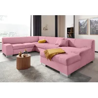 Wohnlandschaft DOMO COLLECTION "Bero, elegant und zeitlos, flache Armlehnen, Breite 328cm, U-Form", rosa (flamingo), B:328cm H:74cm T:212cm, Feinstruktur (100% Polyester);Luxus-Microfaser (100% Polyester);Zierkissen: Im jeweiligen Bezugsstoff;Struktur fein (100% Polyester), Sofas, fester Sitzkomfort, wahlweise mit Bettfunktion