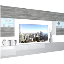 Belini Wohnwand Vollausstattung Wohnzimmer-set Moderne Schrankwand mit Led-beleuchtung Anbauwand Tv-schrank Glamour Holz/weiß