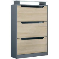 Vladon Schuhschrank, Eiche San Remo, Holzwerkstoff, 89x128x23 cm, Garderobe,