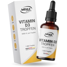 Wehle Sports Vitamin D3 5000 IE pro Tropfen hochdosiert Vergleichs-Sieger 2019-2021 - Hoch bioverfügbares Vitamin D flüssig 50ml (1850 Tropfen) mit MCT-Öl aus Kokos