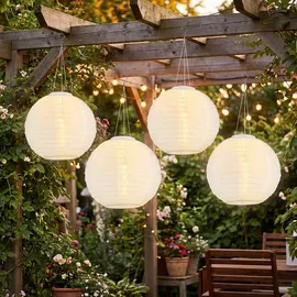 GLOBO Lampion Edelstahl/Kunststoff 30x55 cm 4er Set weiß