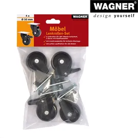 Wagner Design - 3C Lenkrollen soft 4tlg. Set - Ø 50 mm, 2 mit Bremse, schwarz,
