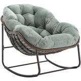 SEEDWAVE Schaukelstuhl Übergrößen mit Handgewebtem Rattan, 15cm Kordstoff Gepolstertem Kissen, Eiförmiger Schaukelsessel mit Rutschfester Basis, Stahlgestell (Grün)