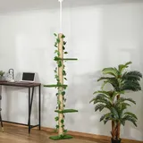 Kratzbaum deckenhoch höhenverstellbar 202–242 cm, Juteseil-Kratzpfosten, Katzenkratzbaum, Grün/Gelb | 37x21 cm Basis | bis 5 kg | Spanplatte - Grün/Gelb