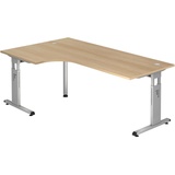 Hammerbacher Gradeo höhenverstellbarer Schreibtisch eiche L-Form, C-Fuß-Gestell silber 200,0 x 80,0/120,0 cm