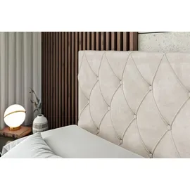 altdecor Boxspringbett mit Matratze und Lattenrost - AMAY - 120x200 cm Beige Samt - Boxbett, Fußteil, Topper, Polsterbett mit Bettkasten, Bett mit... - Creme