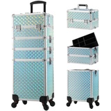 Kosmetikkoffer Trolley 4-in-1 Kosmetikkoffer Groß Kosmetik Trolley Make up Koffer Schminkkoffer mit Rollen Friseurkoffer Alu Beauty Case Nagelkoffer Multikoffer, Aquamarin