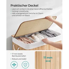 Songmics Wäschekorb 3 Sortierfächern 40 cm x 60 cm x 61,5 cm Holzfarbe 150,