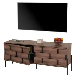 TV-Rack MCW-M44, Fernsehtisch Lowboard TV-Schrank Kommode, Staufächer, 3D-Flecht-Design Push-to-open Türen 120cm, braun