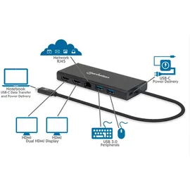 Manhattan USB-C auf Dual-HDMI Multiport-Adapter - Schwarz