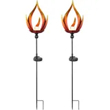 GLOBO Solarleuchte Solarlampe Außenleuchte Flammenoptik Gartenleuchte Außenlampe Eingangsbereich, Metall schwarz, 1x LED, DxH 18x93 cm, 2er Set