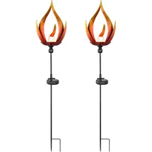 GLOBO Solarleuchte Solarlampe Außenleuchte Flammenoptik Gartenleuchte Außenlampe Eingangsbereich, Metall schwarz, 1x LED, DxH 18x93 cm, 2er Set