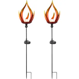 GLOBO Solarleuchte Solarlampe Außenleuchte Flammenoptik Gartenleuchte Außenlampe Eingangsbereich, Metall schwarz, 1x LED, DxH 18x93 cm, 2er Set