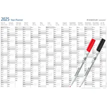 Staedtler Jahresplaner international Lumocolor Set 2025, Wandkalender trocken abwischbar, Größe DIN A1, incl. Stifte und Stift-Klemmen, Sonderedition, 641 YPAMZW