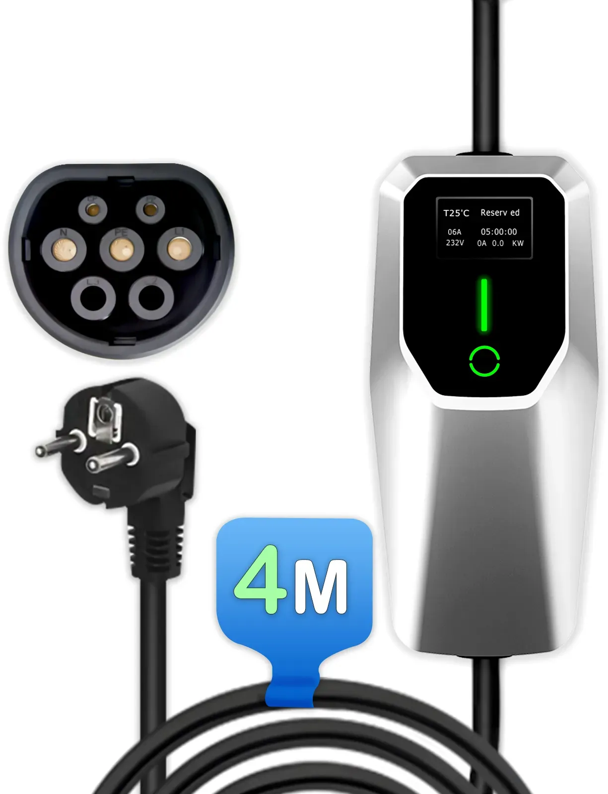 Junsun EV Ladegerät Elektroauto Ladekabel Typ 2 6-16A 3.5KW/11KW/22KW - 1-Phasig - 3.5KW - 4M