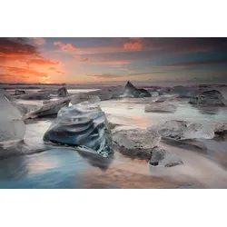 Fototapete PAPERMOON "Photo-Art MASSIMO BARONI, GLACIAL LAGOON BEACH", bunt, B:4,50m L:2,80m, Vlies, Tapeten