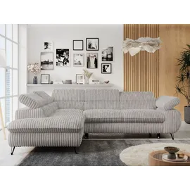 MKS Meble Ecksofa Sofa Grau, Wohnlandschaft L-Form mit Schlaffunktion und Bettkasten, Schlafsofa mit Bettkasten, Sofa mit Einstellbare Kopfstützen, Peter L ... - Hellgrau