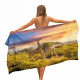 Treer Strandtuch,3D Giraffe Mikrofaser Handtuch,Schnelltrocknendes Handtuch, Reisehandtuch Leicht,Microfaser Badetuch Groß,Microfaser Handtücher (80x180cm,Zwei Giraffen bei Sonnenuntergang)