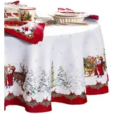 Elrene Home Fashions Villeroy & Boch Toy's Fantasy Holiday/Christmas Santa Winter Woodland Engineered Fabric Tablecloth, 152,4 x 213,4 cm, oval, Mehrfarbig