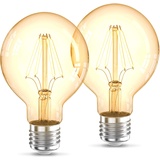 B.K.Licht - 2er Set LED Leuchtmittel, Birne, Vintage, Retro, Edison, 12,6x8 cm, Bernsteinfarbig