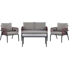 Beliani Lounge Set 4-Sitzer schwarz/burgunderrot