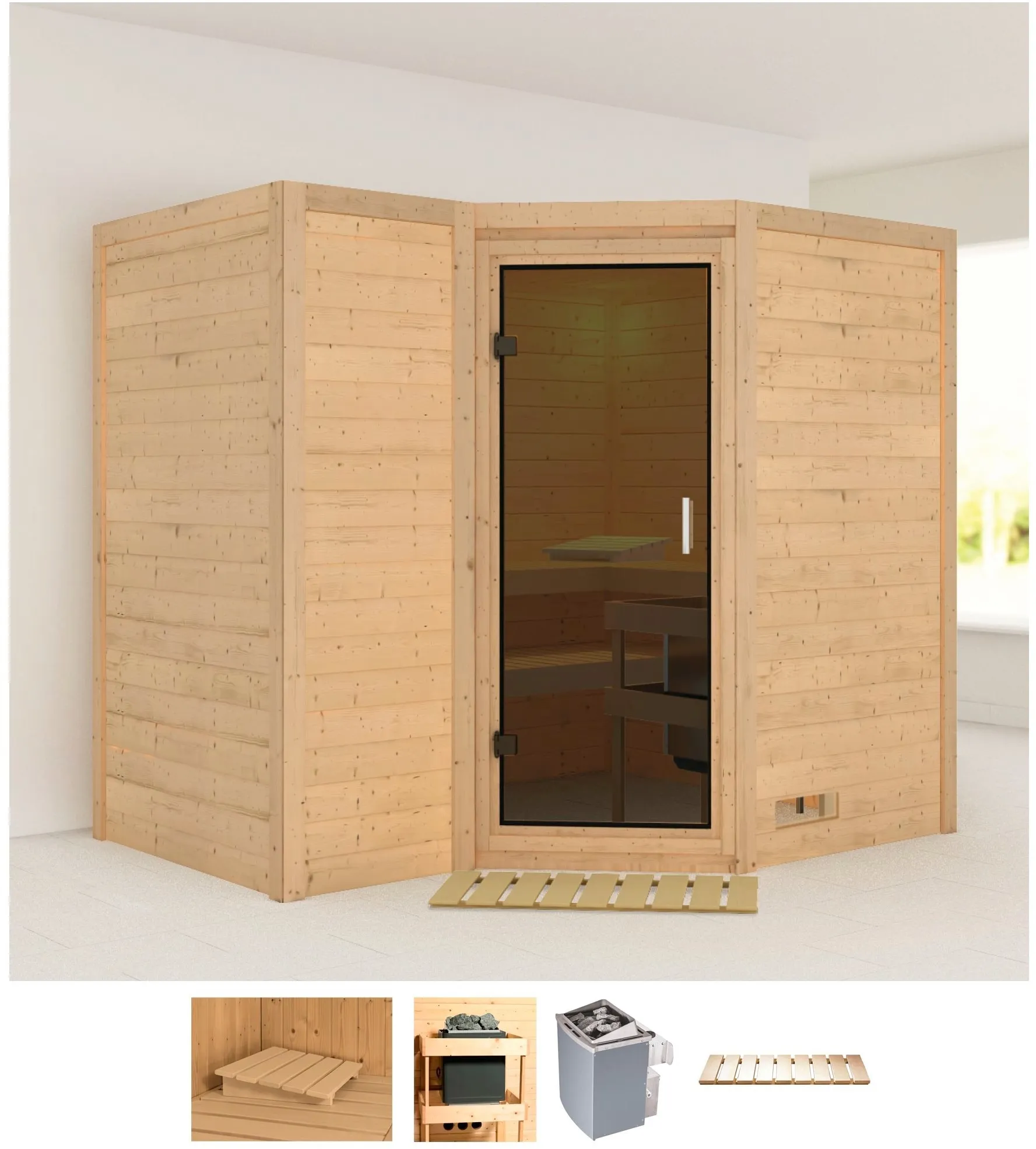 KARIBU Sauna "Sanna 2" Saunen 9-kW-Ofen mit integrierter Steuerung Gr. Saunaofen, integrierte Steuerung, 9 kW, beige (naturbelassen)