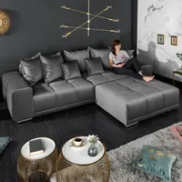 Design XXL Sofa ELEGANCIA 285cm Silbergrau Samt inkl. Kissen Couch 3-Sitzer Big