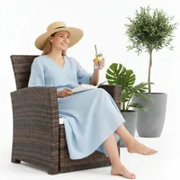 Mucola Polyrattan Gartensessel 78x62x65 cm inkl. Sitzkissen wetterfest | Rattan Sessel Lounge Sessel Relaxsessel Outdoor Balkonsessel UV-beständig | Terrassensessel waschbare Bezüge Braun/Beige