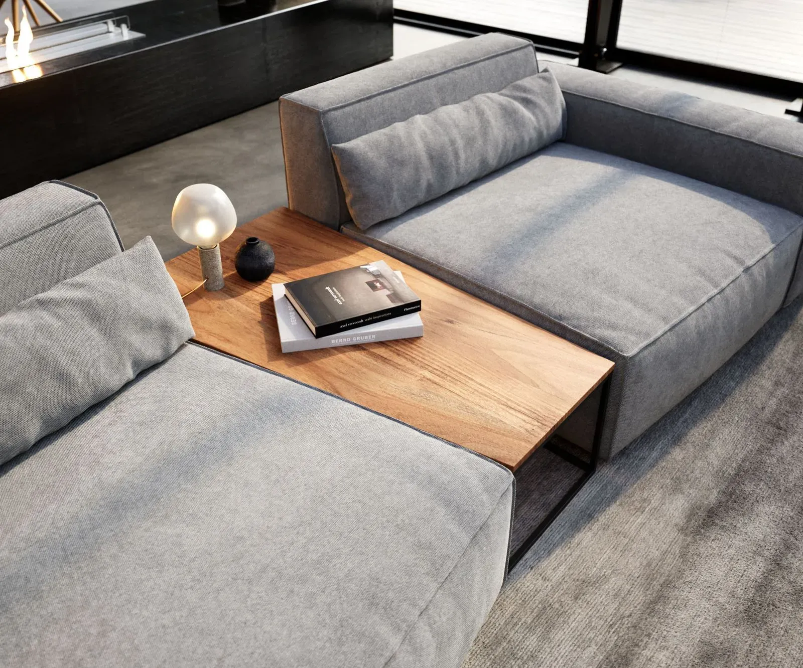 DELIFE Table-d'appoint Tatius 120x40/70 acacia naturel piètement noir assorti à la table trapèze Sirpio, Tables d'appoint