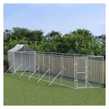 vidaXL Outdoor-Hundezwinger mit Dach Silbern 2x14x2,5 m Stahl Verzinkt