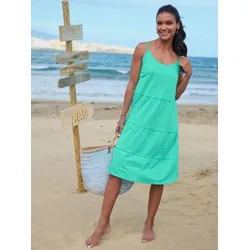 Sommerkleid FEEL GOOD "Sommerkleid", Damen, Gr. 48/50, Normalgrößen, blau (blaugrün), 100% Baumwolle, unifarben, kurz, Rundhals, ohne Ärmel, Kleider