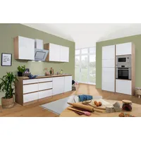 Respekta Küchenzeile Lorena Doppelblock 345 cm E-Geräte weiß hochglänzend/eiche sonoma