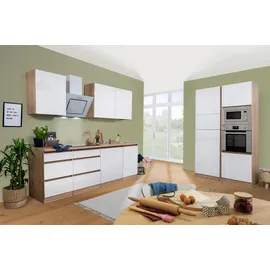 Respekta Küchenzeile Lorena Doppelblock 345 cm E-Geräte weiß hochglänzend/eiche sonoma