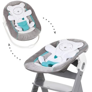 hauck 2in1 Babywippe & Neugeborenenaufsatz für Alpha+ & Beta+ Holzhochstuhl Alpha Bouncer 2in1, für Babys ab Geburt bis 9 kg, mit 3-Punkt-Hüftgurt, Teddy-Einlage und Wippgestell (Hearts Grey)