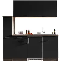 Respekta Küchenzeile Oliver E-Geräte 180 cm mit Glaskeramikkochfeld schwarz/eiche york nachbildung