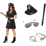 KarnevalsTeufel Kostüm Komplett Paket Police Woman, schwarz, Officer, Cop Uniform Polizistin Damenkostüm Special Agent Karneval, Polizei 5 Teile (40)