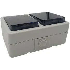 Buri Doppelsteckdose Aufputz IP44 Grau 2 St.