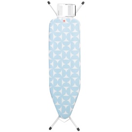 Brabantia Bügelbrett B - Für Dampfbügeleisen - Kompakt & Faltbar - Höhenverstellbar - Rutschfeste Füße - Perfekt Angepasster Baumwollbezug - Kinder- & Transportsicherung - Fresh Breeze - 124 x 38 cm