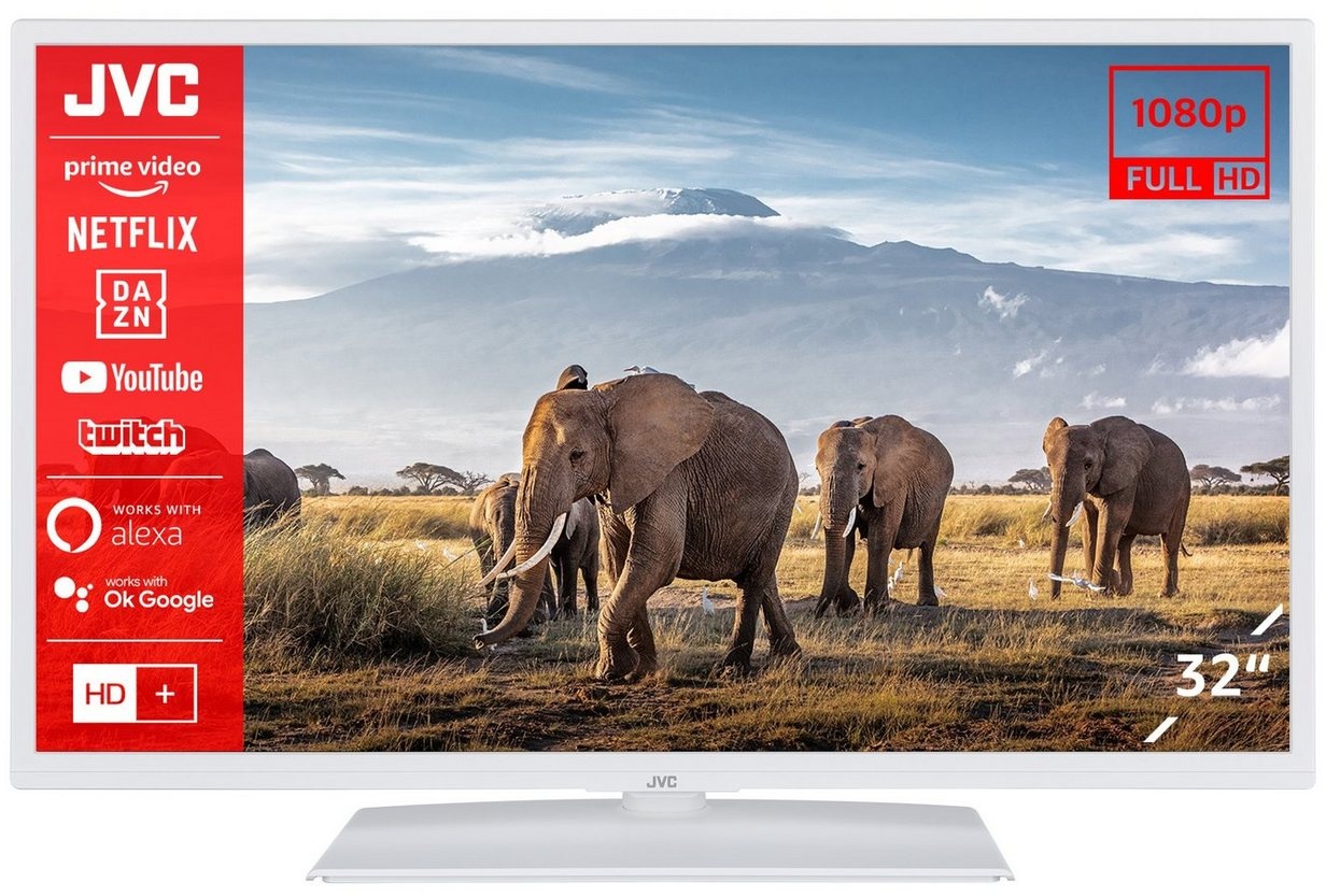 JVC LT-32VF5156W LCD-LED Fernseher (80 cm/32 Zoll, Full HD, Smart TV, HDR, Triple-Tuner, Bluetooth, 6 Monate HD+ inklusive) weiß