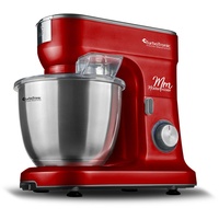 Multifunktions-Küchenmaschine, rot, Rühr- / Knetmaschine, Teigkneter mit stufenloser Geschwindigkeit, 6,5 Liter Edelstahlschüssel