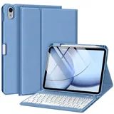 drivego Hülle mit Tastatur für iPad A16 11 Generation 2025/10 Generation 2022(11/10.9 Zoll), Magnetische Anti-Detach Tastatur Hülle für iPad 11./10. Gen, QWERTZ Layout Keyboard, Blau