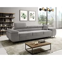 Easy4You Schlafsofa Norberg - 279 cm - Kord Grau - 3 Sitzer Sofa - Werstellbare Kopfstützen - Couch mit Schlaffunktion - Stoff: Kord Poso 55 - Grau
