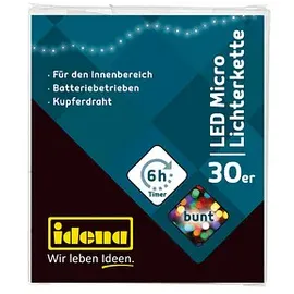 IDENA Lichterkette 30 LED bunt, mit 6 Stunden Timer Funktion, batteriebetrieben, ca. 3,2 m