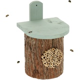 Relaxdays Insektenhotel, Nisthilfe für Wildbienen, HBT: 26,5 x 19 cm, Bienenhotel Garten & Balkon, Holz, Natur/grün