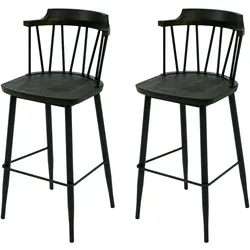 Mendler 2er-Set Barhocker HWC-G69b, Tresenhocker Barstuhl, Massivholz Retro Design Metall Fußablage Gastronomie ~ anthrazit