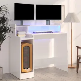 vidaXL Schreibtisch mit LEDs Hochglanz-Weiß